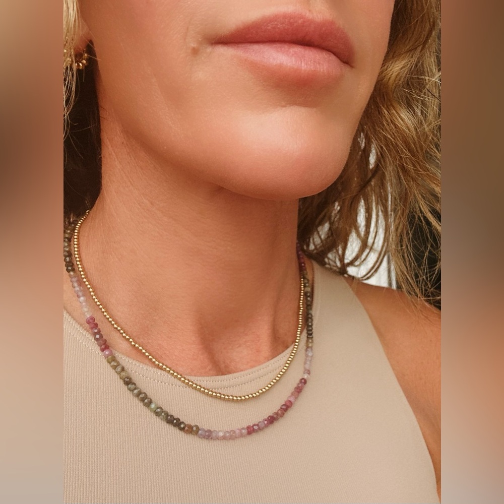 Watermelon Tourmaline Beaded Necklace Pink Green Ombre Gemstone Healing Jewelry - Picture 9 of 16